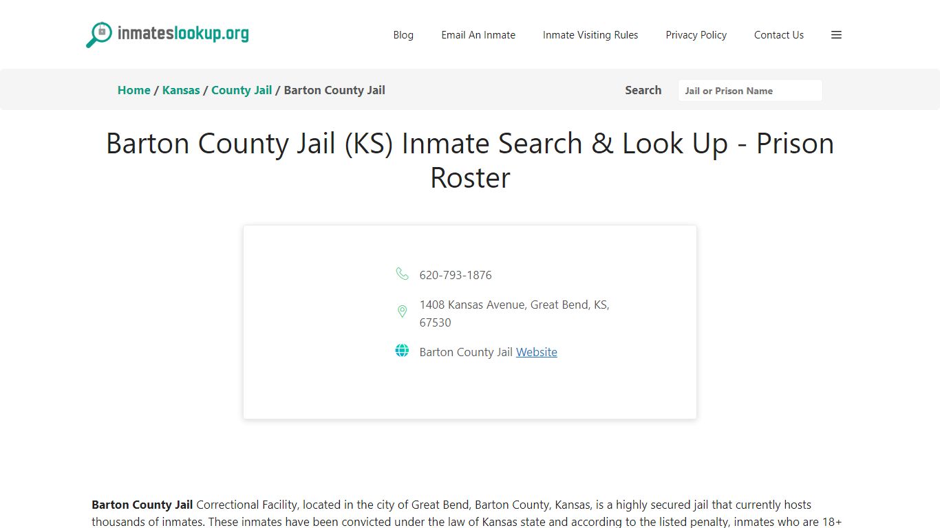 Barton County Jail (KS) Inmate Search & Look Up - Prison Roster